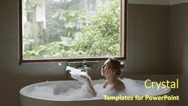  Presentation with foam - Presentation with woman-relaxing-with-pleasue background and a tawny brown colored foreground