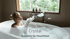  Presentation with foam - Cool new presentation theme with woman-relaxing-with-pleasue backdrop and a sky blue colored foreground