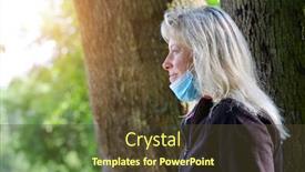  Presentation with covid - Presentation design consisting of woman-removed-a-protective-mask background and a tawny brown colored foreground