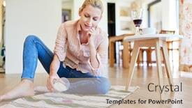  Presentation with red carpet - Presentation having woman-removes-red-wine-patches background and a soft green colored foreground