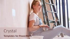  Presentation with kitchen - Presentation theme consisting of woman-renovating-kitchen-at-home background and a coral colored foreground