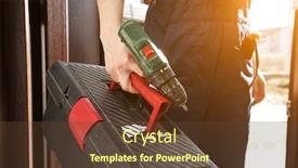  Presentation with work - PPT theme enhanced with woman-repairer-dressed-in-work background and a tawny brown colored foreground