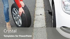  Presentation with tire - PPT theme enhanced with woman-replacing-tire background and a gray colored foreground