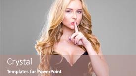  Presentation with forefinger - Amazing PPT layouts having woman requires silence young beautiful blonde girl has put forefinger to lips as sign of silence isolated on gray background backdrop and a coral colored foreground