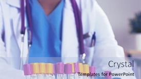  Presentation with vials - PPT layouts having woman-researcher-is-surrounded background and a light blue colored foreground