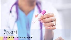  Presentation with vials - Beautiful slide deck featuring woman-researcher-is-surrounded backdrop and a light blue colored foreground