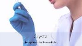  Presentation with vials - Colorful PPT theme enhanced with woman-researcher-is-surrounded backdrop and a light blue colored foreground