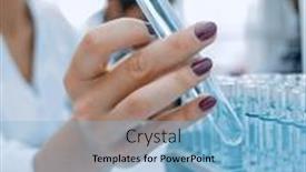  Presentation with vials - Slide deck consisting of woman-researcher-is-surrounded background and a light blue colored foreground