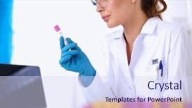  Presentation with vials - Beautiful PPT layouts featuring researcher is surrounded by medical backdrop and a sky blue colored foreground