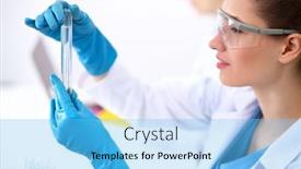  Presentation with vials - Audience pleasing presentation theme consisting of woman-researcher-is-surrounded backdrop and a light blue colored foreground