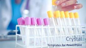  Presentation with vials - Audience pleasing theme consisting of woman-researcher-is-surrounded backdrop and a  colored foreground