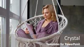  Presentation with rest - Presentation theme enhanced with woman-rest-in-hanging-wicker background and a  colored foreground