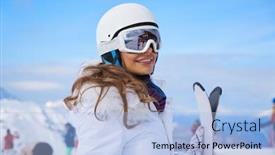  Presentation with winter sports - Theme enhanced with woman-resting-after-a-winter background and a light blue colored foreground