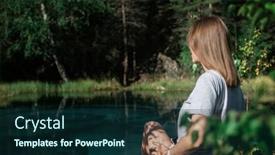 Presentation with mountain lake - Audience pleasing slides consisting of woman-resting-at-mountain-lake backdrop and a forest green colored foreground