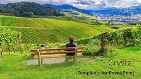  Presentation with woman world - Presentation theme enhanced with woman-resting-on-a-bench background and a gold colored foreground