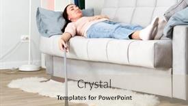  Presentation with floor - Presentation design having woman-resting-on-the-sofa background and a soft green colored foreground