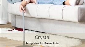  Presentation with floor - Slide deck with woman-resting-on-the-sofa background and a soft green colored foreground