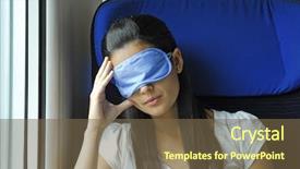  Presentation with cabin - Cool new slide deck with woman resting on train cabin seat wearing eyes mask backdrop and a tawny brown colored foreground