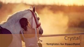  Presentation with horse head - Presentation theme with woman-rests-her-head background and a gold colored foreground