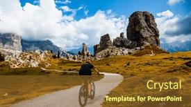  Presentation with adventure biking - Theme consisting of woman-ride-electric-mountain-bikes background and a tawny brown colored foreground