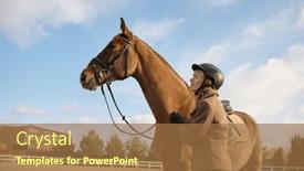  Presentation with rider - PPT theme enhanced with woman-rider-spending-time background and a coral colored foreground