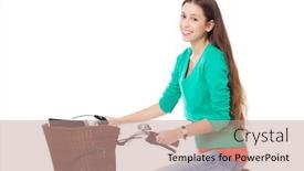  Presentation with bike - Colorful PPT theme enhanced with woman-riding-a-bike backdrop and a  colored foreground