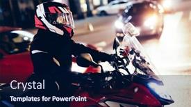  Presentation with night city - Presentation theme consisting of woman-riding-a-motorbike background and a navy blue colored foreground