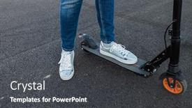  Presentation with electric scooter - Beautiful slide set featuring woman-riding-an-electric-scooter backdrop and a dark gray colored foreground