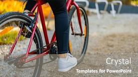  Presentation with bicycle - Slides consisting of woman-riding-bicycle-in-city background and a gray colored foreground