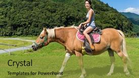  Presentation with horse riding - Beautiful slide set featuring woman riding horse backdrop and a gold colored foreground