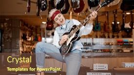  Presentation with guitar - Presentation theme featuring woman-rocker-playing-guitar-connected background and a tawny brown colored foreground
