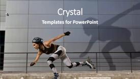  Presentation with roller skating - Colorful slide set enhanced with woman roller skating urban background backdrop and a gray colored foreground
