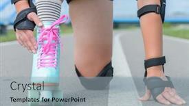  Presentation with knee - PPT layouts having woman-rollerskater-wearing-knee-protector background and a light gray colored foreground