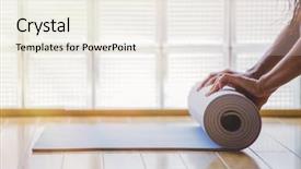  Presentation with yoga - Slide set consisting of woman rolling her mat background and a sky blue colored foreground