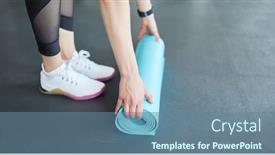  Presentation with yoga - Slide deck with woman-rolls-a-yoga-mat background and a seafoam green colored foreground