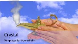  Presentation with smoking magic lamp - Slide deck enhanced with djenn - photo of a woman rubbing background and a light blue colored foreground