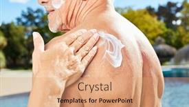  Presentation with sunscreen - Slide set featuring woman rubs a man's back with sunscreen as sunscreen background and a coral colored foreground