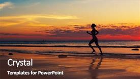  Presentation with coast - Slide set with woman runing along the sea background and a tawny brown colored foreground