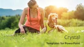  Presentation with health balance - Beautiful theme featuring woman-runner-and-dog backdrop and a yellow colored foreground