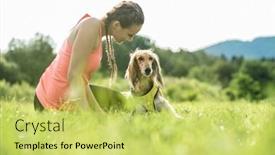  Presentation with golden woman - Theme having woman-runner-and-dog background and a yellow colored foreground