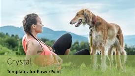  Presentation with golden woman - Presentation design consisting of woman-runner-and-dog background and a yellow colored foreground