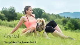  Presentation with golden woman - PPT theme with woman-runner-and-dog background and a yellow colored foreground
