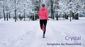  Presentation with female sport - PPT theme featuring woman-runner-on-snow background and a sky blue colored foreground