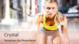  Presentation with woman runner - Slide set enhanced with woman runner on track background and a coral colored foreground