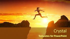  Presentation with difficulty - Cool new PPT theme with woman runner overcoming difficulty mixed media backdrop and a tawny brown colored foreground