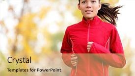  Presentation with fall colors - Audience pleasing slides consisting of woman runner running in autumn backdrop and a coral colored foreground