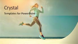  Presentation with sunlight - PPT theme enhanced with woman running along the sealine coast under sunlight at sunny summer day background and a blonde colored foreground