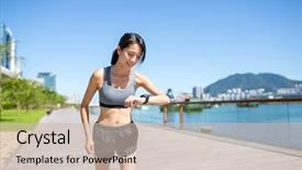  Presentation with record - Audience pleasing presentation theme consisting of woman running at morning backdrop and a soft green colored foreground