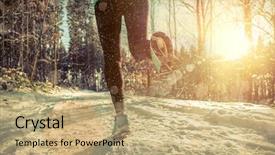  Presentation with green grass under the snow - Amazing slides having woman running at snowly winter backdrop and a  colored foreground