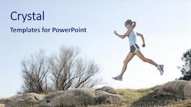  Presentation with path - Amazing presentation theme having woman running down a path backdrop and a sky blue colored foreground